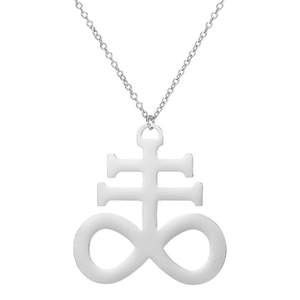 Pendentif croix de Léviathan en acier inoxydable argenté poli avec chaîne fine