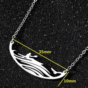 Silver stainless steel kayak and waves pendant necklace with 35mm x 10mm dimensions