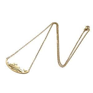 Polished gold stainless steel wave pendant necklace with delicate O-chain for women
