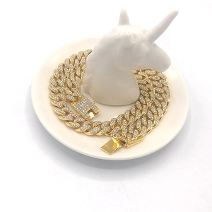Collana Catena Cuban Link Iced Out Lega Strass Hip Hop Diamante Completo Gioielli Rap Per Uomini Colore Oro Argento