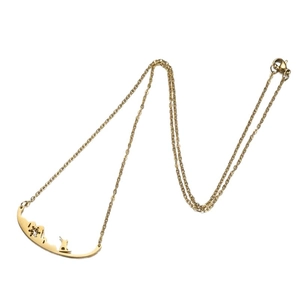 Gold stainless steel necklace with snowflake mountains and skier silhouette pendant