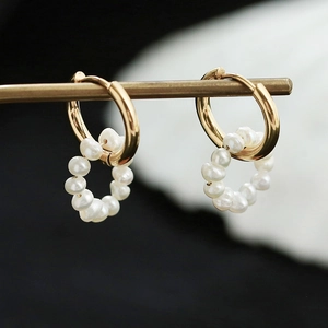 Boucles d'oreilles vintage françaises avec perles d'eau douce amovibles en acier doré