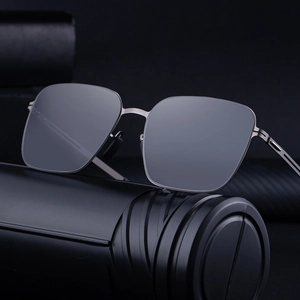 Square polarized men's sunglasses with gunmetal grey frame and nylon lenses