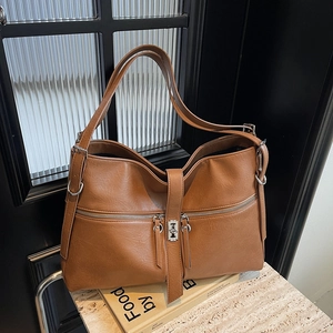 Sac Cabas Vintage En Cuir PU Grande Capacité Pour Femme Sac À Épaule Rétro Multi Poches Mode Bureau Quotidien