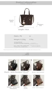Specifiche dettagliate su dimensioni e materiali per questa borsa a secchiello in PU