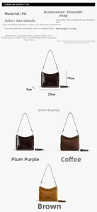 Detaillierte Größenangaben und Farbauswahl der Vintage PU Leder Schultertasche für Damen