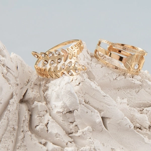 Bagues en acier inoxydable plaqué or 14K avec motifs de feuilles et d'oeil maléfique