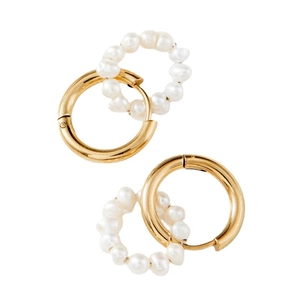 Boucles d'oreilles vintage en acier inoxydable avec perles d'eau douce baroques