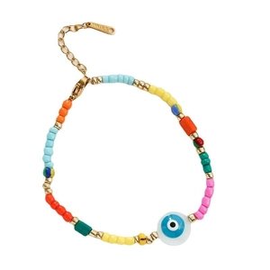 Bohemian colorful beaded evil eye bracelet with stainless steel adjustable lobster clasp