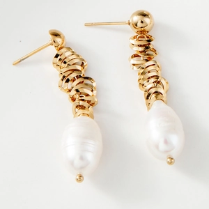 Baroque Freshwater Pearl Stud Earrings 18K Gold Plated Stainless Steel Spiral Screw Thread Design For Women Vintage Elegant