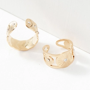 Bagues ouvertes dorées à l'or 14 carats avec motif rayons de soleil et pierres zircon