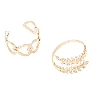Ensemble de bagues en acier inoxydable plaqué or 14K avec zircons cœur et feuilles