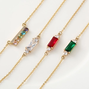 Elegant gold-plated stainless steel chain bracelets with emerald-cut crystals in four colors