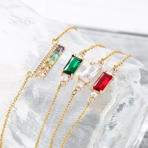 Gold plated stainless steel adjustable bracelets with square emerald and colorful crystals