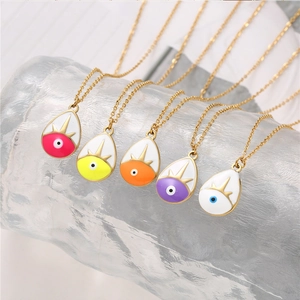 Water-drop devil eye enamel necklaces in five colors with gold plated stainless steel chain