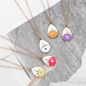 Water-drop evil eye necklaces in multiple colors with gold-plated titanium steel chains