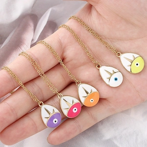 Evil Eye Water Drop Pendant Necklace Stainless Steel Enamel Drip Oil Fashion Clavicle Chain For Women