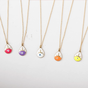 Minimalist evil eye teardrop necklaces in five vibrant colors with gold finish chain