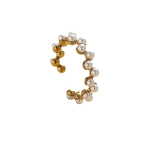 Bague en acier inoxydable doré ornée de perles blanches pour un style vintage chic