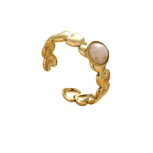 Gold stainless steel heart ring with circular zircon stone in a minimalist open design
