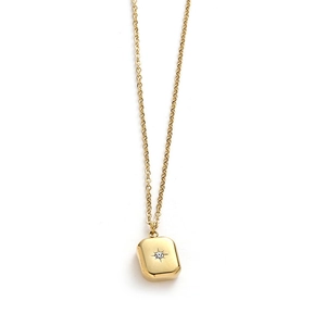 Collier doré avec pendentif cube facetté et pierre naturelle sertie d'une étoile