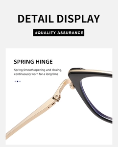 Detailed macro view showing the flexible spring hinge and gold metal temple on the cat eye frame