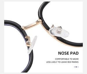 Detail of comfortable silicone nose pads and metal bridge on cat eye glasses frame