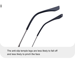Detail of square sunglasses flexible non-slip temple tips with anti-drop wave texture