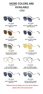 Detailed grid display of square double bridge sunglasses in multiple matte metal finishes