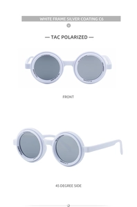 Front and side view of white frame polarise sunglasses with silver UV400 lenses