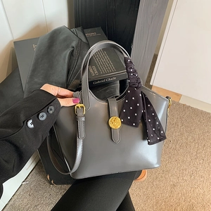 Sac À Main Femmes Cuir PU Retro Sac Bandoulière Avec Foulard À Pois Boucle Dorée Grande Capacité Bureau Travail