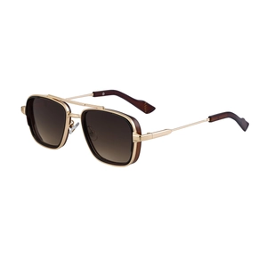Lunettes de soleil aviateur carrées en métal doré avec verres dégradés marron