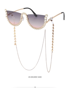 Détails de lunettes de soleil sans monture avec strass et chaîne étoile dégradée