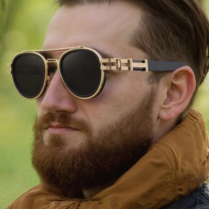 Retro Steampunk Oval Sunglasses For Men Double Beam Metal Frame UV400 Sunshade Fashion Industrial Style Goggles For Travel