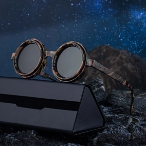 Retro camo round frame polarized sunglasses with leather case and UV400 outdoor protection