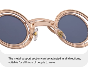Detail of adjustable metal nose pads on retro round sunglasses for a custom fit