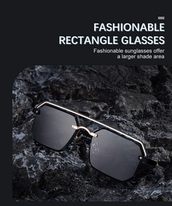 Détail de lunettes de soleil sans monture avec double pont doré sur pierre noire
