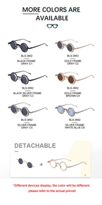 Detail showing the detachable structure of vintage round metal frame sunglasses