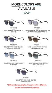 Présentation de sept variantes de couleurs pour lunettes de soleil carrées sans monture