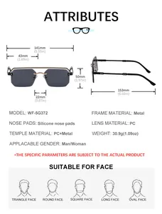 Guide des tailles détaillé pour lunettes de soleil carrées sans monture avec dimensions