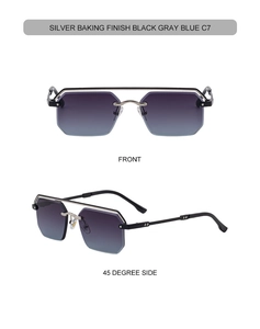 Lunettes de soleil carrées sans monture avec pont argenté et verres dégradés