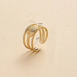 Detail view of 14K gold-plated eye ring showing 1.8cm inner diameter and 0.9cm eye charm width