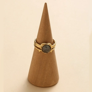 Vintage Round Grey Stone Open Ring Stainless Steel Gold Plated Adjustable Bohemian Multi Layer Braided Jewelry For Women
