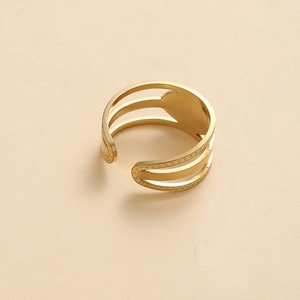 Three-layer 14K gold plated stainless steel eye ring with beaded texture and open design