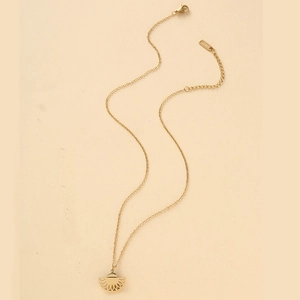 Detail of adjustable 14K gold-plated chain with fan-shaped turquoise necklace pendant