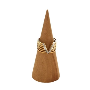 Fashionable gold layered V-shaped stainless steel ring with zircon stones in centered view