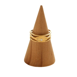14K gold plated evil eye stainless steel triple layer open ring with crystal eye