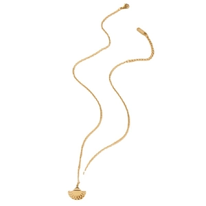 14K gold plated titanium steel necklace with a fan-shaped sunburst turquoise pendant