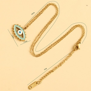 Détail des dimensions du pendentif œil bleu émaillé avec chaîne en acier de 20cm