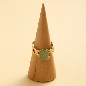 Gold-plated stainless steel chain ring featuring an oval light green stone inlay